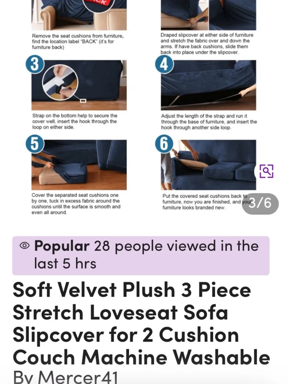 Mercer41 Deep Navy Velvet Loveseat Slipcover